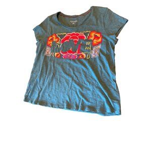 Soft Surroundings Love Tee XL Embroidered Graphic Organic Cotton Shade Spruce